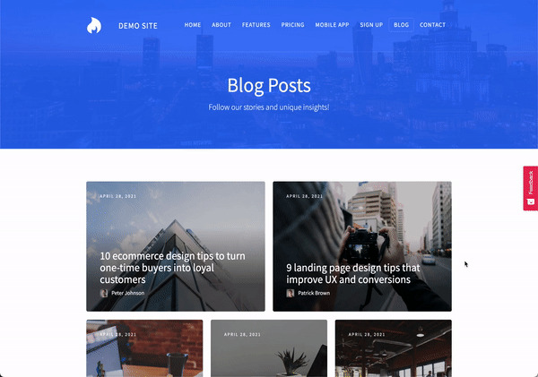 Gif showing a blog home page optimized for inbound marketing