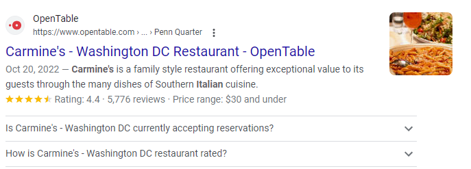 restaurant and FAQs Schema exmple